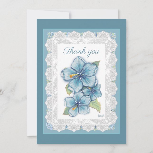 Hibiscus & lace TURQUOISE Thank You Card (Front)