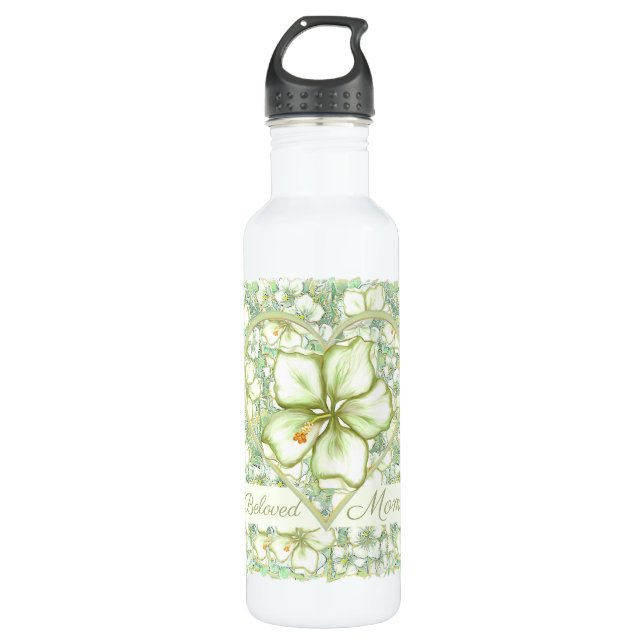 Hibiscus & lace WHITE 710 Ml Water Bottle (Front)