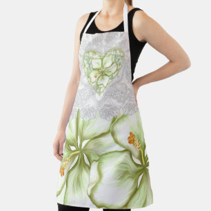 Hibiscus & lace WHITE Apron