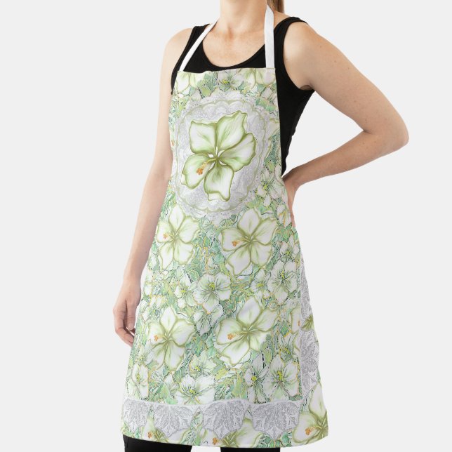 Hibiscus & lace WHITE Apron (Insitu)