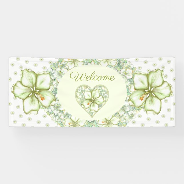 Hibiscus & lace WHITE Banner (Horizontal)