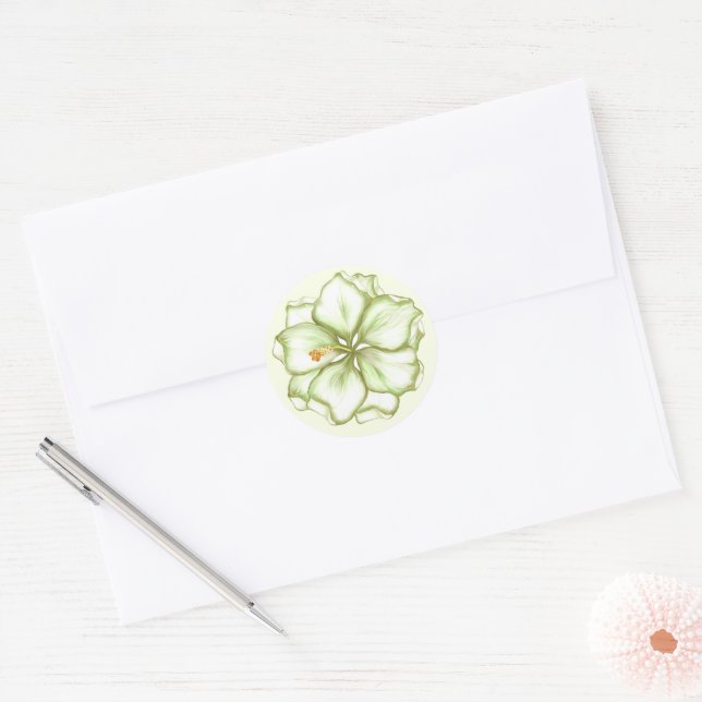 Hibiscus & lace WHITE Classic Round Sticker (Envelope)