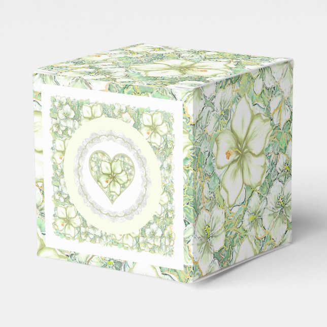 Hibiscus & lace WHITE Favour Box (Front Side)