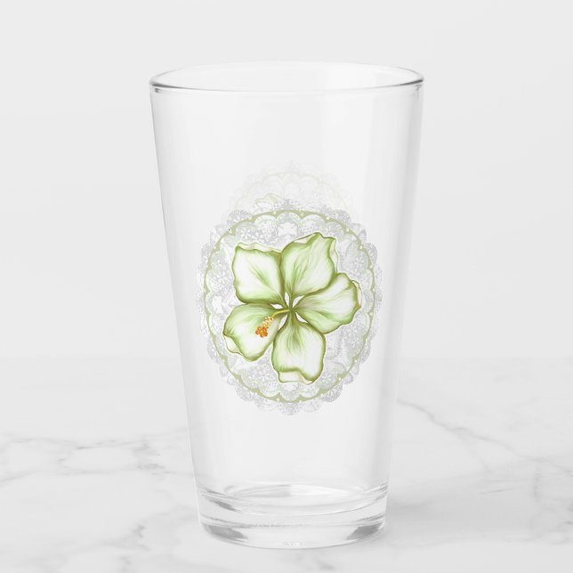 Hibiscus & lace WHITE Glass (Front)