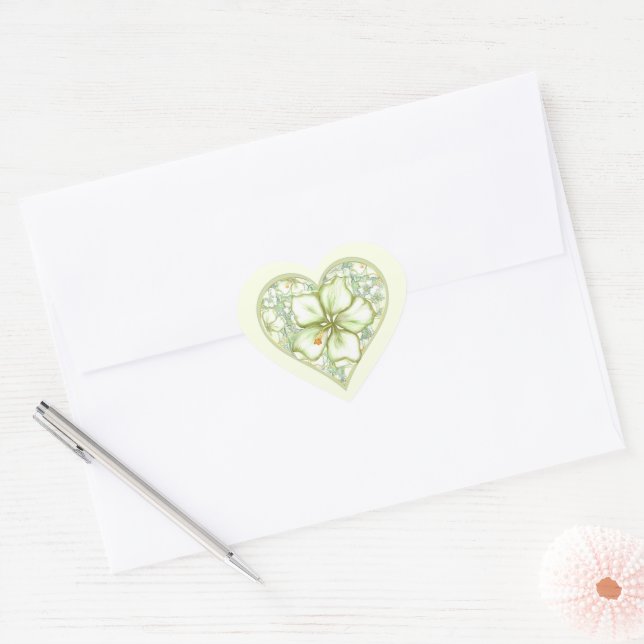 Hibiscus & lace WHITE Heart Sticker (Envelope)