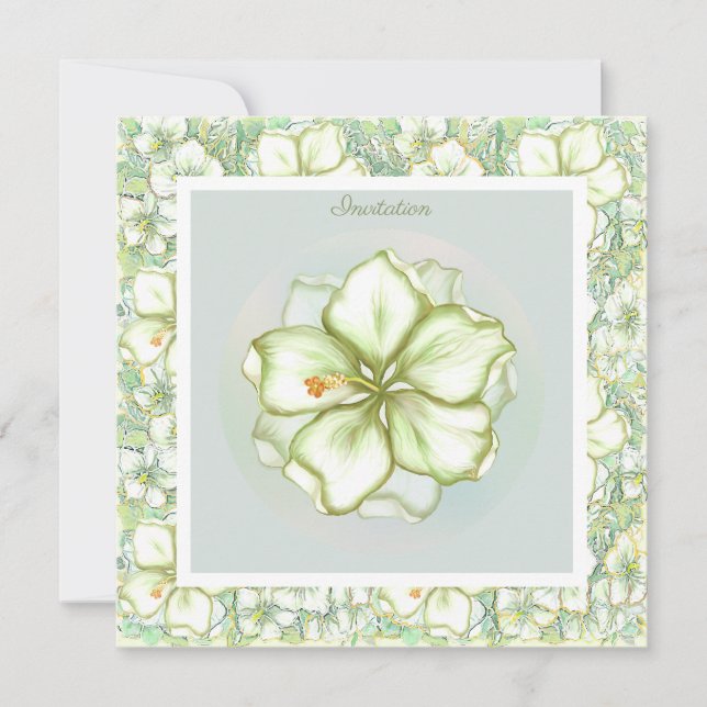 Hibiscus & lace WHITE Invitation (Front)