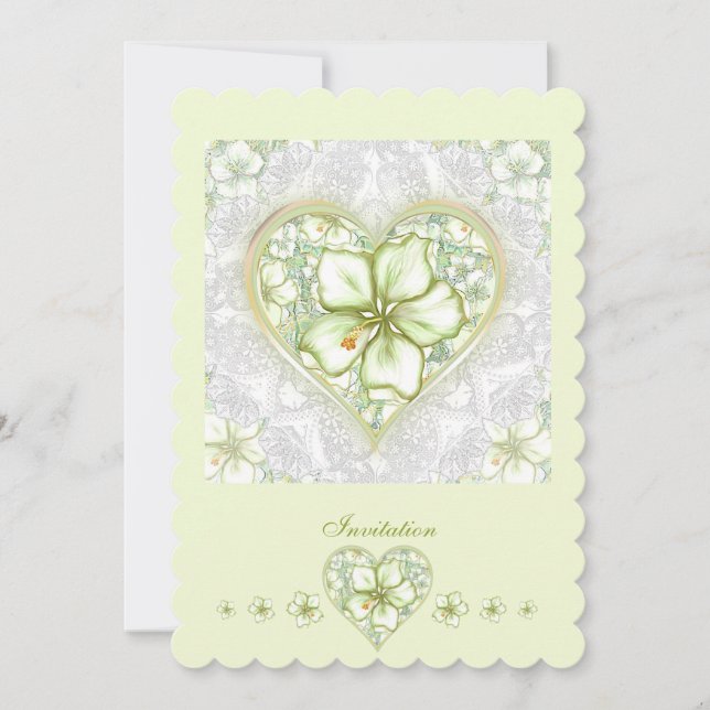 Hibiscus & lace WHITE Invitation (Front)