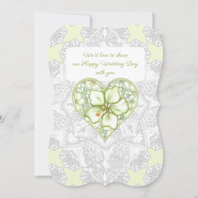 Hibiscus & lace WHITE Invitation (Front)