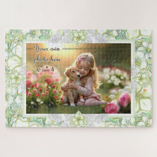Hibiscus & lace WHITE Jigsaw Puzzle
