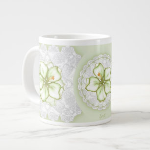 Hibiscus & lace WHITE Large Coffee Mug