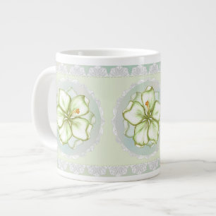 Hibiscus & lace WHITE Large Coffee Mug