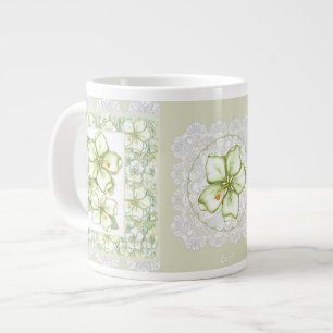 Hibiscus & lace WHITE Large Coffee Mug