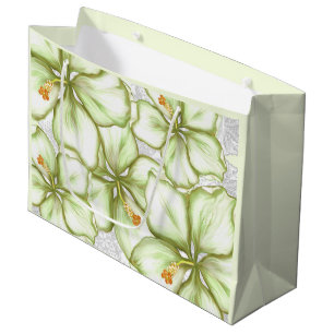 Hibiscus & lace WHITE Large Gift Bag