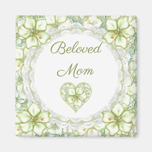 Hibiscus & lace WHITE Magnet