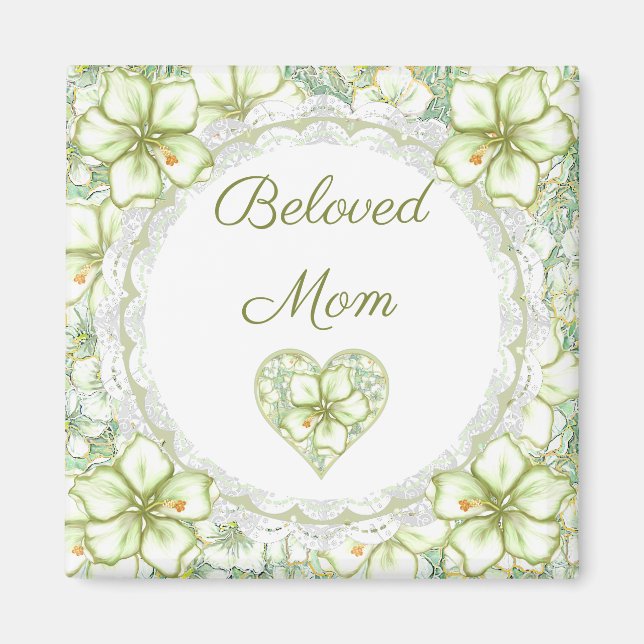 Hibiscus & lace WHITE Magnet (Front)