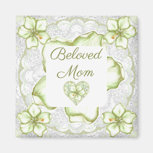 Hibiscus & lace WHITE Magnet