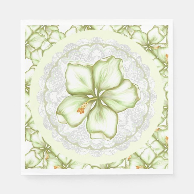 Hibiscus & lace WHITE Napkin (Front)