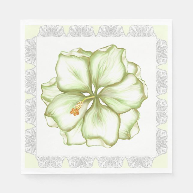 Hibiscus & lace WHITE Napkin (Front)