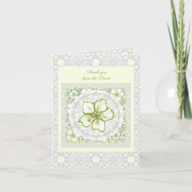 Hibiscus & lace WHITE Note Card (Front)
