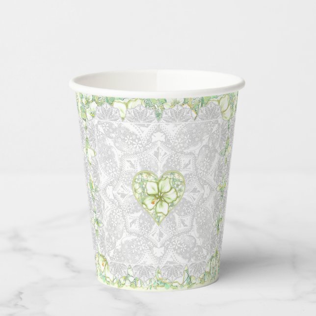 Hibiscus & lace WHITE Paper Cups (Left)