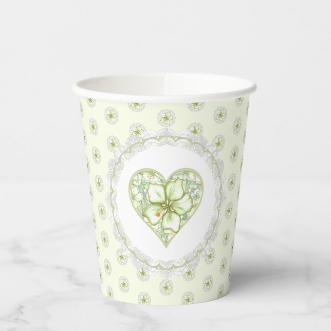 Hibiscus & lace WHITE Paper Cups (Left)
