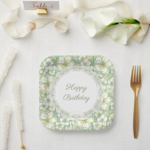 Hibiscus & lace WHITE Paper Plate