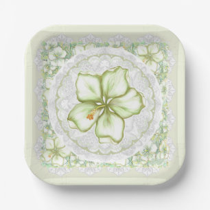 Hibiscus & lace WHITE Paper Plate