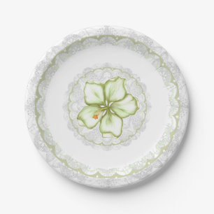 Hibiscus & lace WHITE Paper Plate