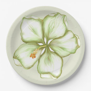 Hibiscus & lace WHITE Paper Plate