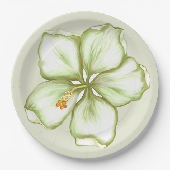 Hibiscus & lace WHITE Paper Plate (Front)