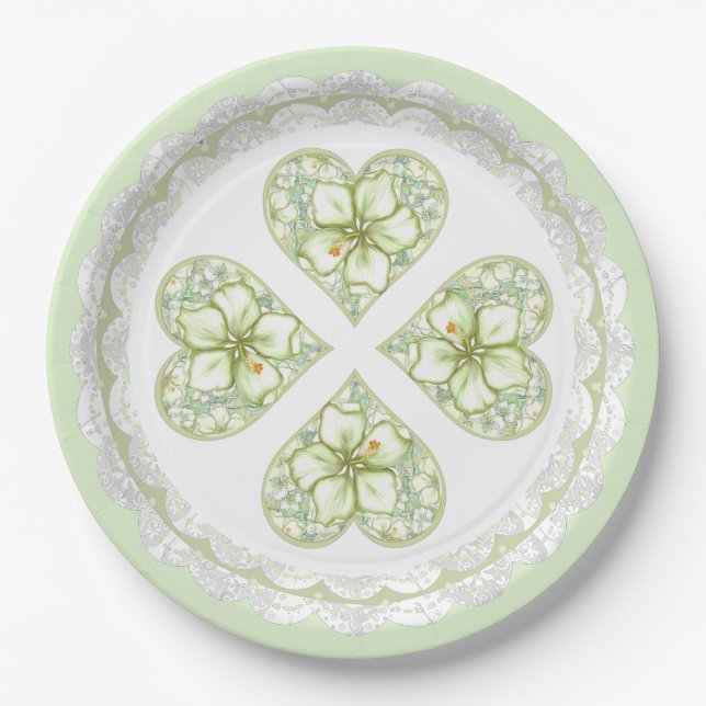 Hibiscus & lace WHITE Paper Plate (Front)