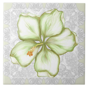 Hibiscus & lace WHITE Tile