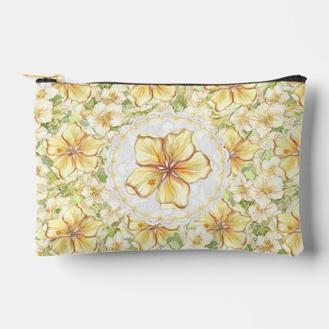 Hibiscus & lace YELLOW Accessory Pouch (Front)