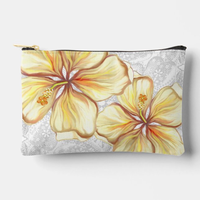 Hibiscus & lace YELLOW Accessory Pouch (Front)