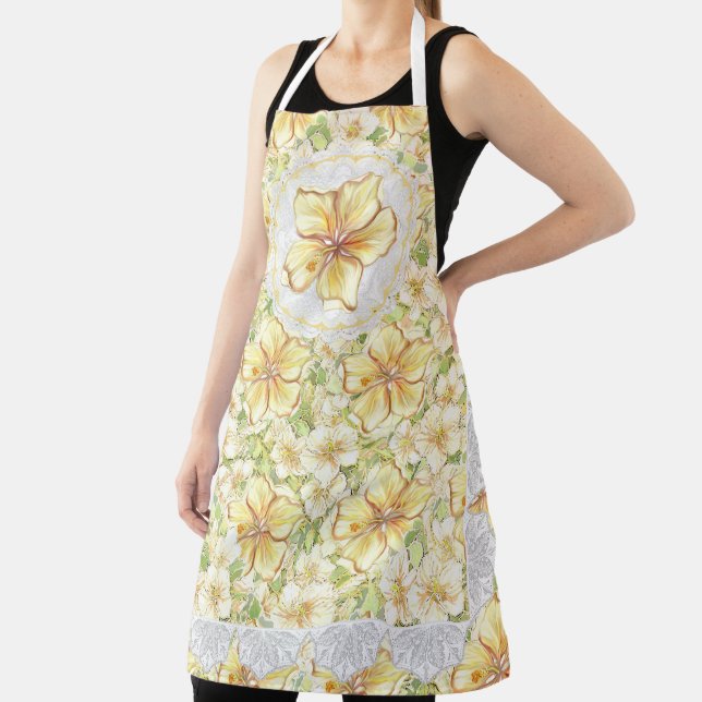Hibiscus & lace YELLOW Apron (Insitu)
