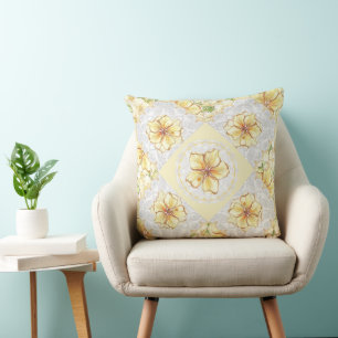Hibiscus & lace YELLOW Cushion