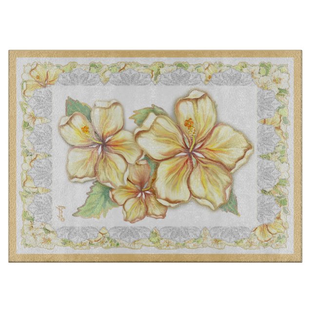 Hibiscus & lace YELLOW Cutting Board (Front)