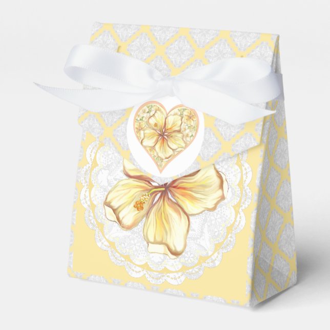 Hibiscus & lace YELLOW Favour Box (Front Side)