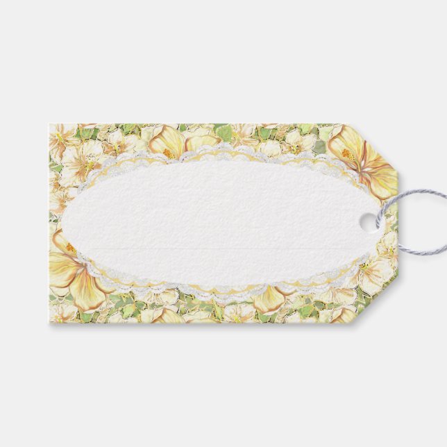 Hibiscus & lace YELLOW Gift Tags (Front (Horizontal))