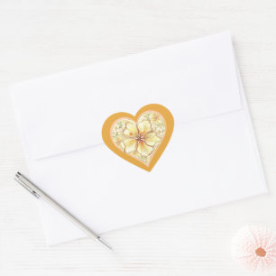 Hibiscus & lace YELLOW Heart Sticker