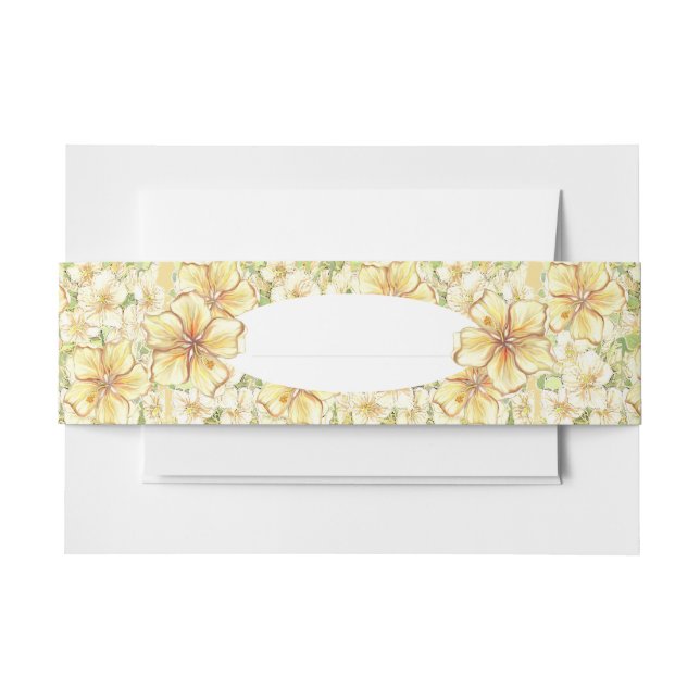 Hibiscus & lace YELLOW Invitation Belly Band (Front Example)
