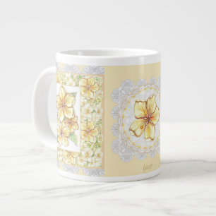 Hibiscus & lace YELLOW Large Coffee Mug