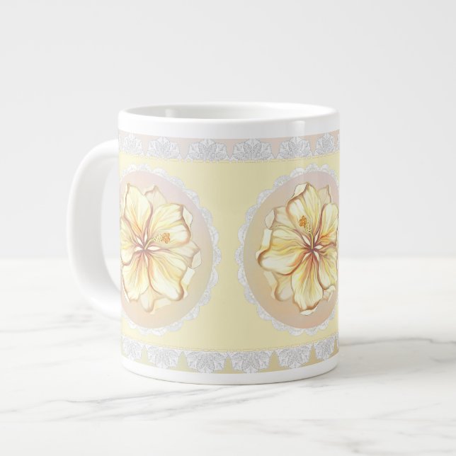 Hibiscus & lace YELLOW Large Coffee Mug (Front Left)