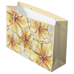 Hibiscus & lace YELLOW Large Gift Bag