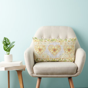 Hibiscus & lace YELLOW Lumbar Cushion