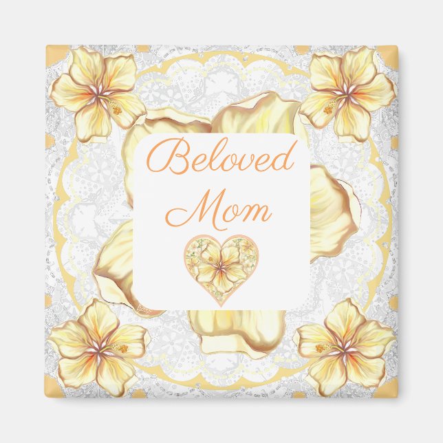 Hibiscus & lace YELLOW Magnet (Front)