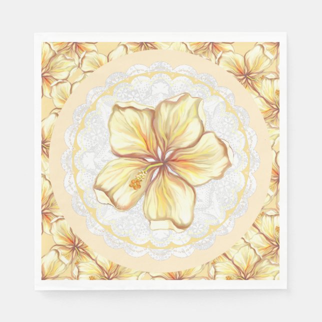 Hibiscus & lace YELLOW Napkin (Front)
