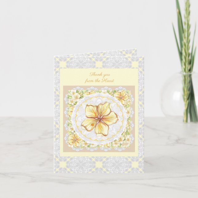 Hibiscus & lace YELLOW Note Card (Front)
