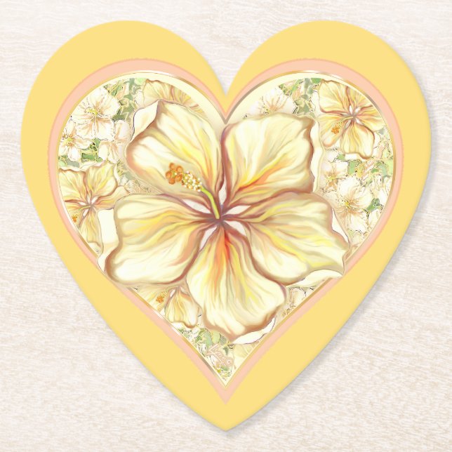 Hibiscus & lace YELLOW Paper Coaster (Front)