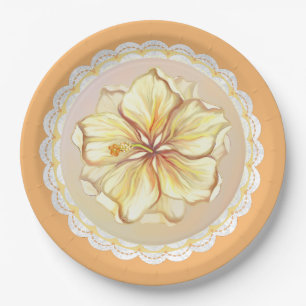 Hibiscus & lace YELLOW Paper Plate